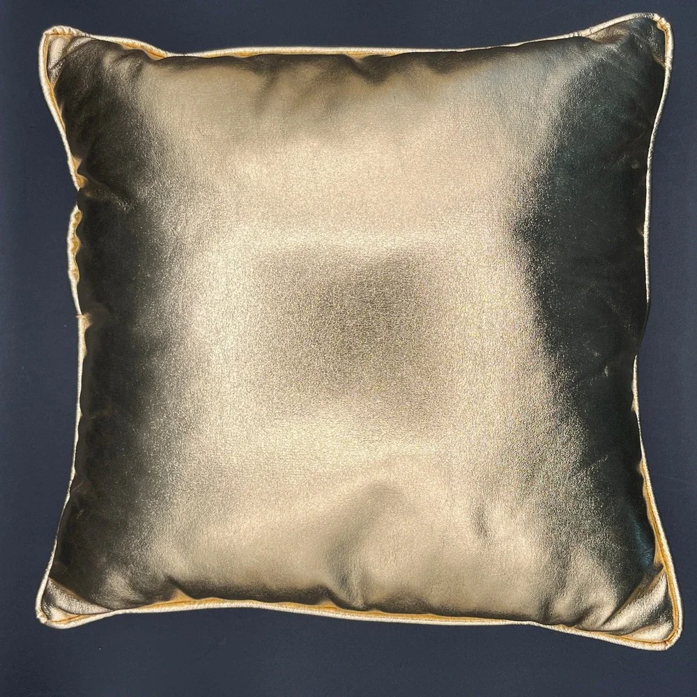 Gold & White Christmas Tree Pattern Pillow Metallic Faux Leather Back 12